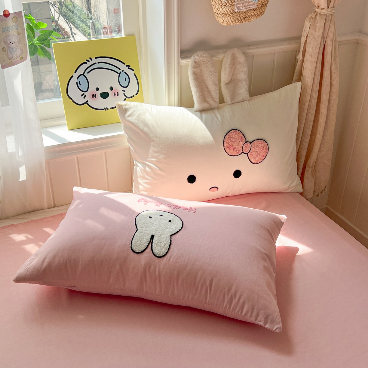 91家纺网 家纺一手货源 找家纺 桃喜 2026新款全棉纯棉贴布绣四件套（会员-5元） 大耳朵兔兔（全棉）