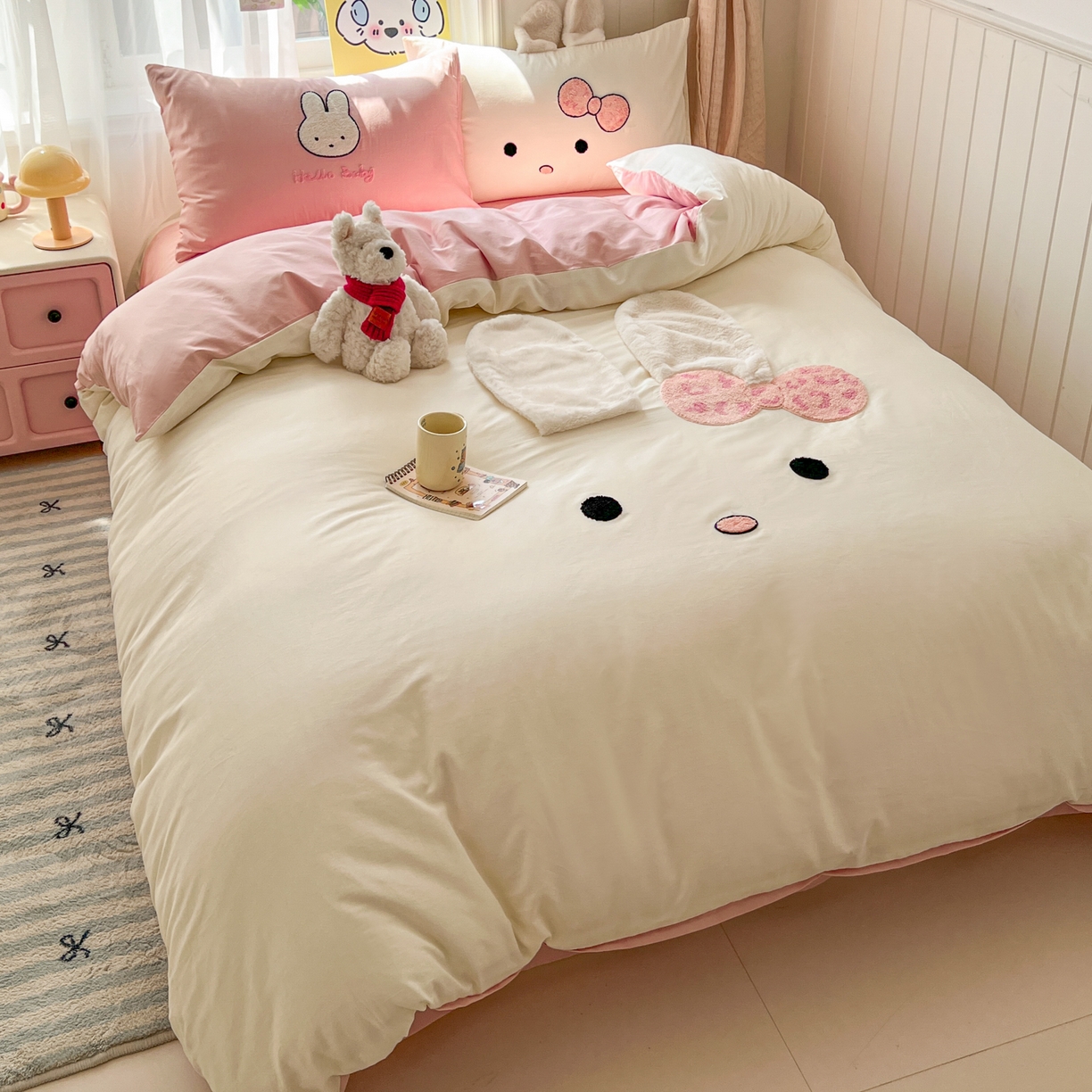 91家纺网 家纺一手货源 找家纺 桃喜 2026新款全棉纯棉贴布绣四件套（会员-5元） 大耳朵兔兔（全棉）