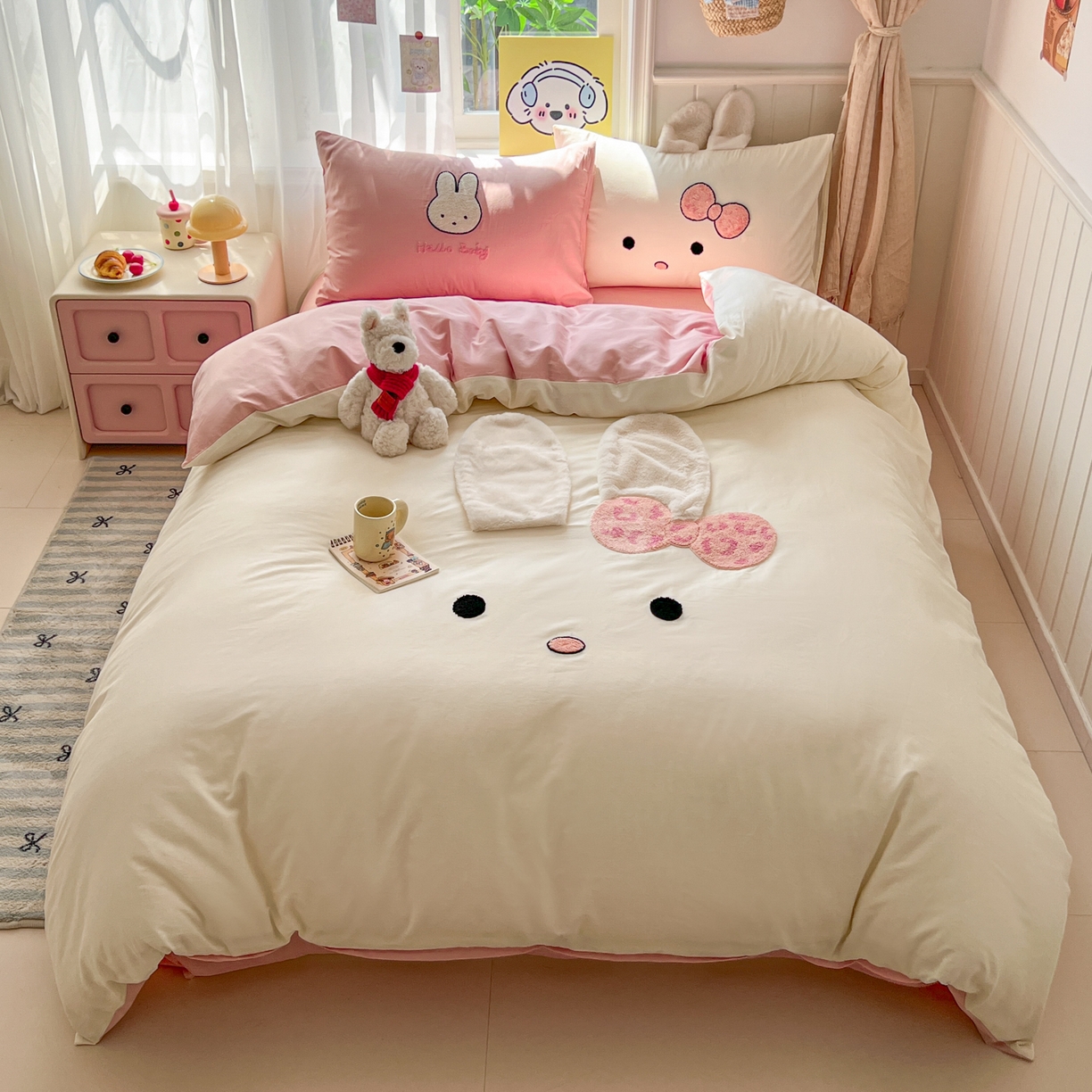 91家纺网 家纺一手货源 找家纺 桃喜 2026新款全棉纯棉贴布绣四件套（会员-5元） 大耳朵兔兔（全棉）