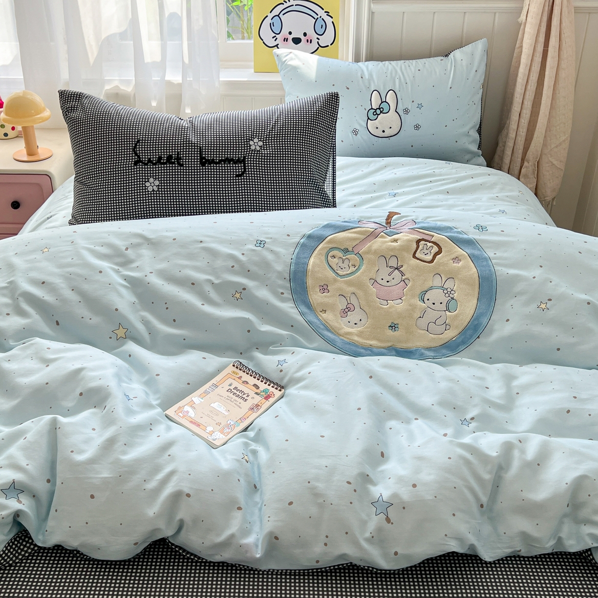 桃喜 2026新款全棉纯棉贴布绣四件套（会员-5元） 蓝苹果兔兔（全棉）