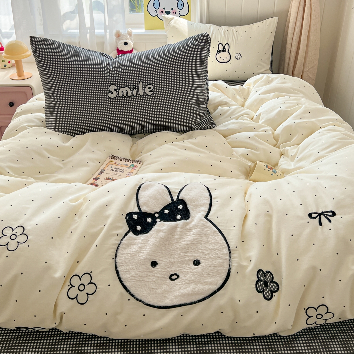桃喜 2026新款全棉纯棉贴布绣四件套（会员-5元） 波点兔兔（全棉）