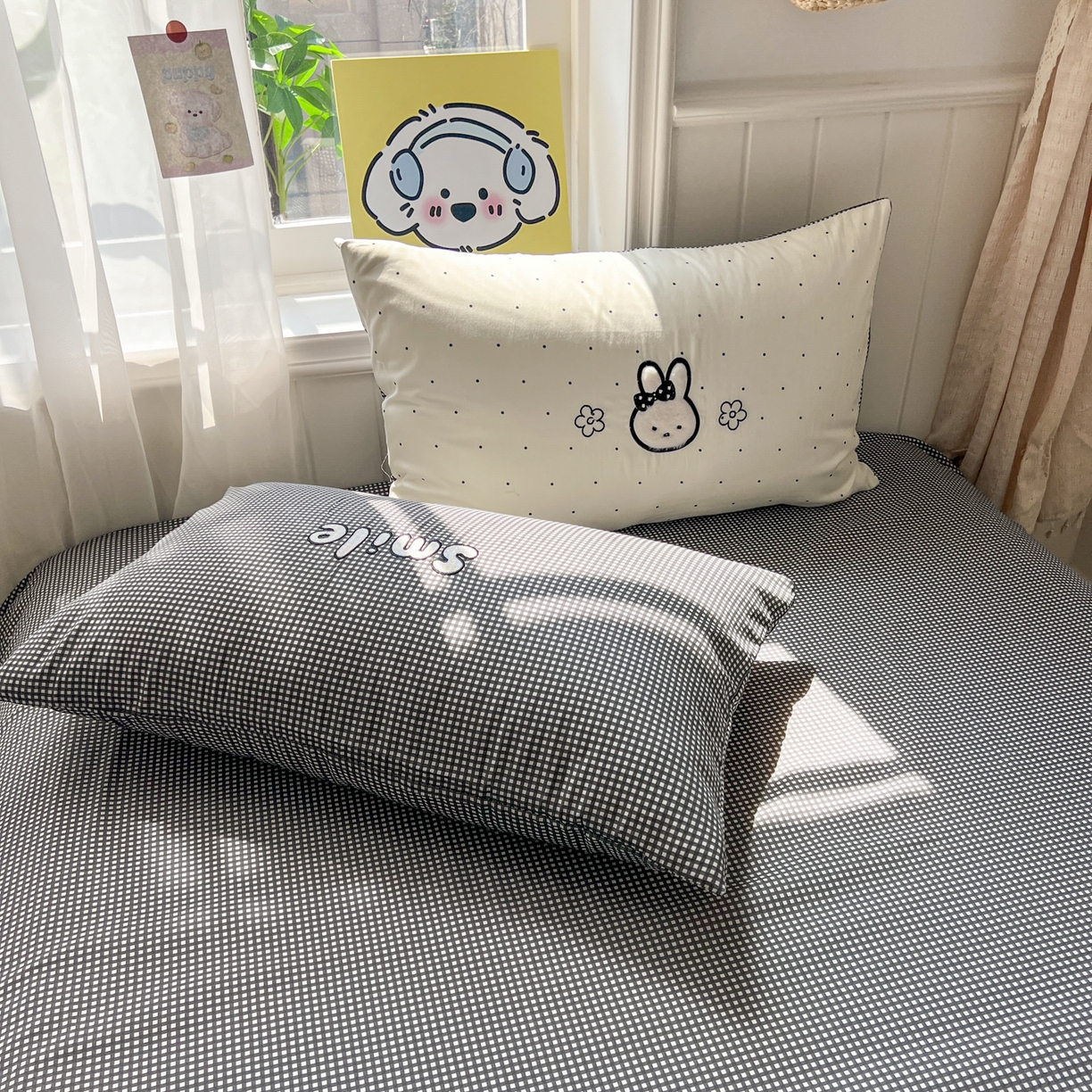 91家纺网 家纺一手货源 找家纺 桃喜 2026新款全棉纯棉贴布绣四件套（会员-5元） 波点兔兔（全棉）