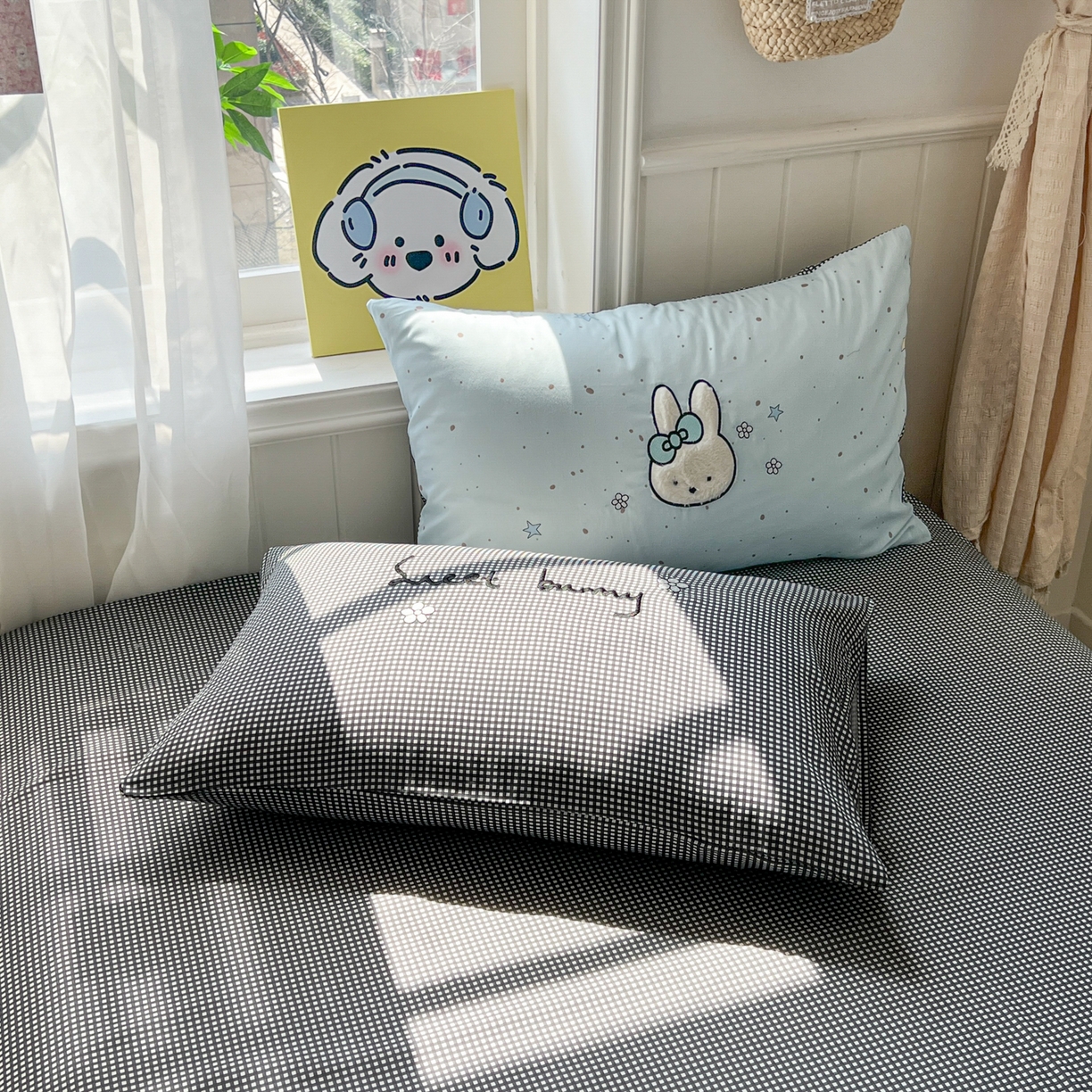 91家纺网 家纺一手货源 找家纺 桃喜 2026新款全棉纯棉贴布绣四件套（会员-5元） 蓝苹果兔兔（全棉）