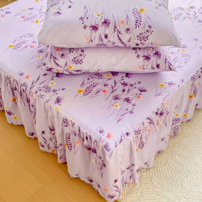 91家纺网 家纺一手货源 找家纺 莎臣豹 2026新款植物羊绒单品单件单床裙可配床裙三件套香草花田