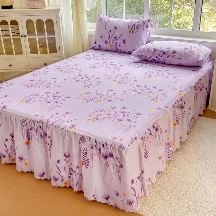 91家纺网 家纺一手货源 找家纺 莎臣豹 2026新款植物羊绒单品单件单床裙可配床裙三件套香草花田