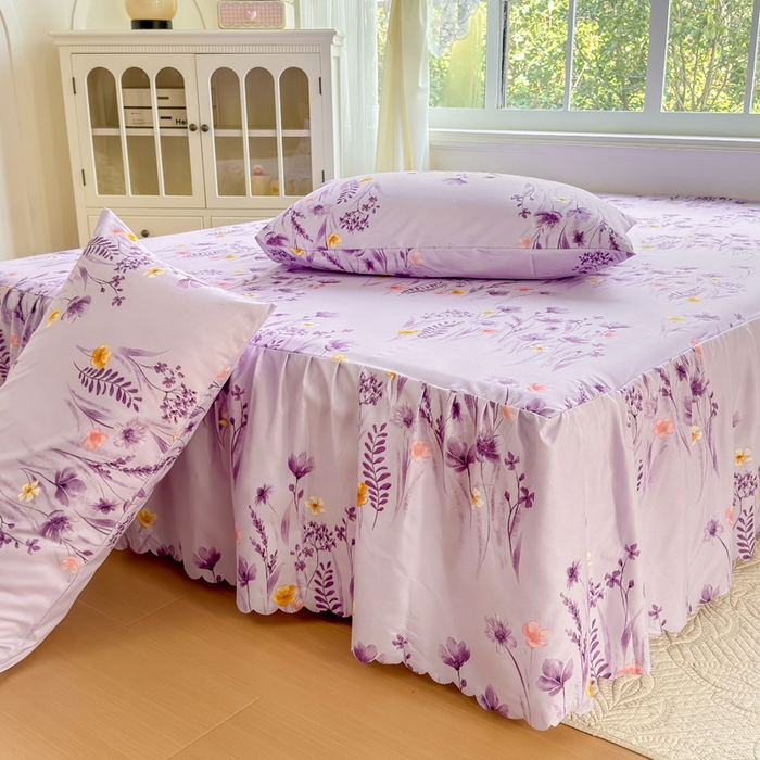 91家纺网 家纺一手货源 找家纺 莎臣豹 2026新款植物羊绒单品单件单床裙可配床裙三件套香草花田