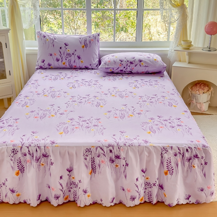 91家纺网 家纺一手货源 找家纺 莎臣豹 2026新款植物羊绒单品单件单床裙可配床裙三件套香草花田