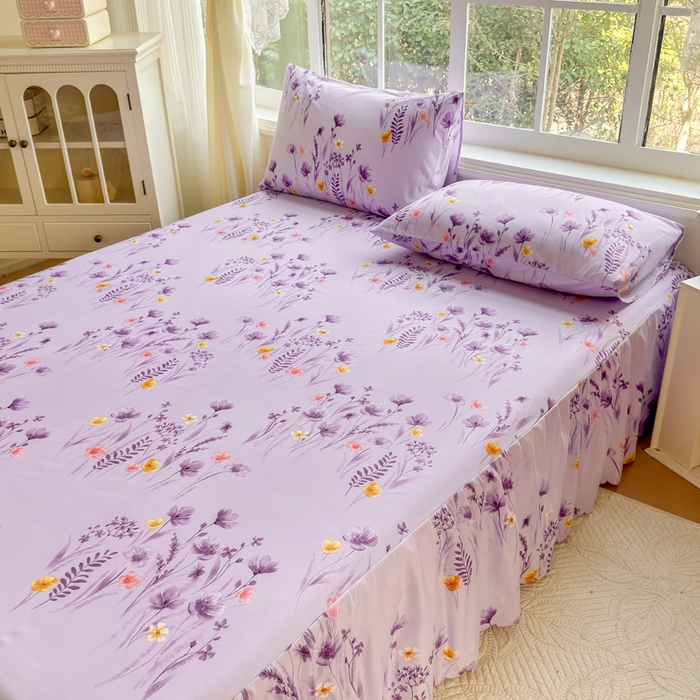 91家纺网 家纺一手货源 找家纺 莎臣豹 2026新款植物羊绒单品单件单床裙可配床裙三件套香草花田