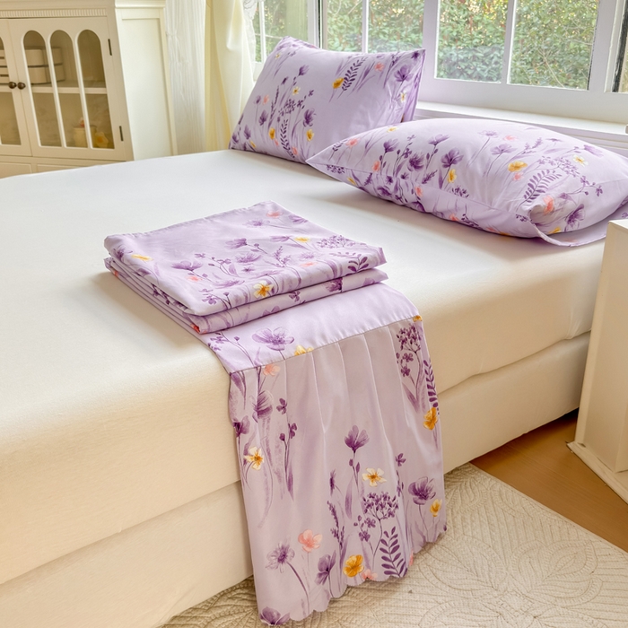 91家纺网 家纺一手货源 找家纺 莎臣豹 2026新款植物羊绒单品单件单床裙可配床裙三件套香草花田