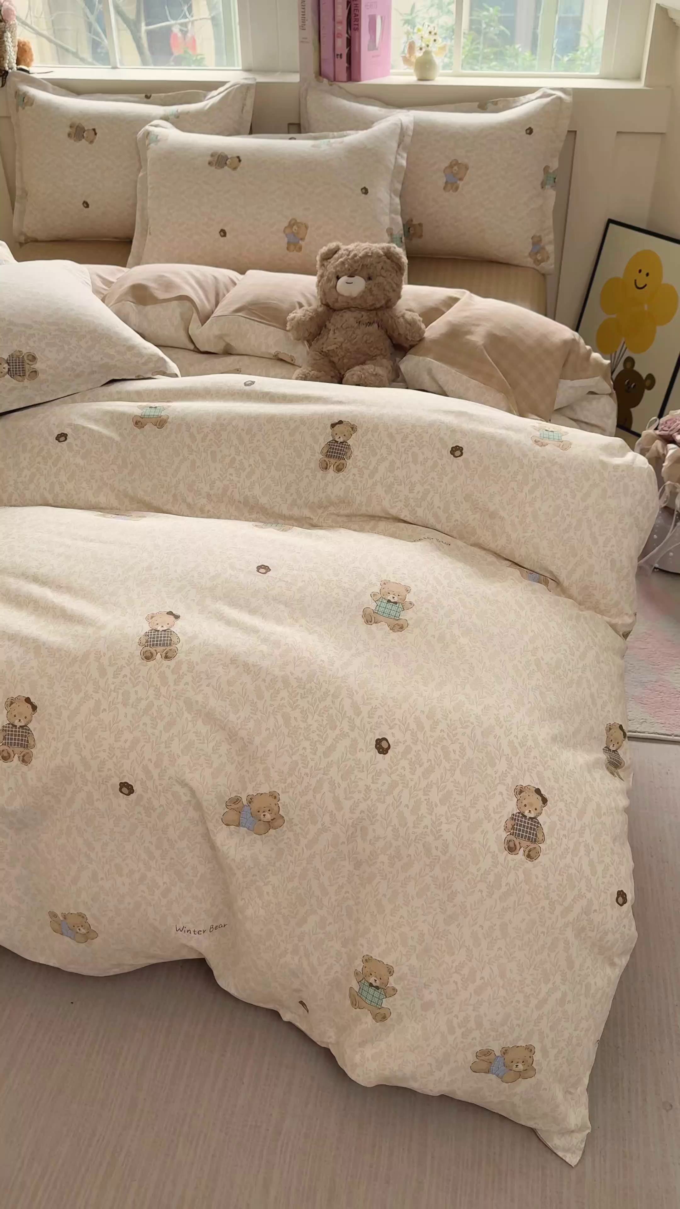 91家纺网 家纺一手货源 找家纺 简冠家纺 2026新款全棉学生三件套宿舍三件套纯棉学生床垫羽丝绒被子被芯 布朗熊