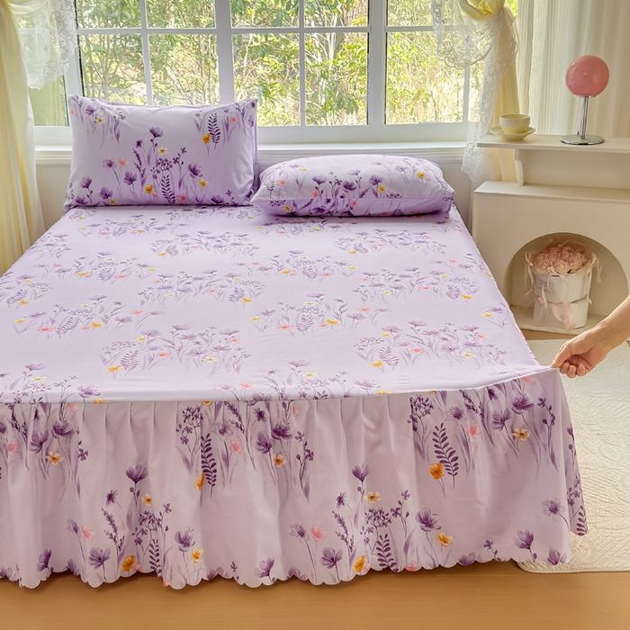 91家纺网 家纺一手货源 找家纺 莎臣豹 2026新款植物羊绒单品单件单床裙可配床裙三件套香草花田