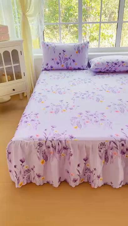 91家纺网 家纺一手货源 找家纺 莎臣豹 2026新款植物羊绒单品单件单床裙可配床裙三件套香草花田