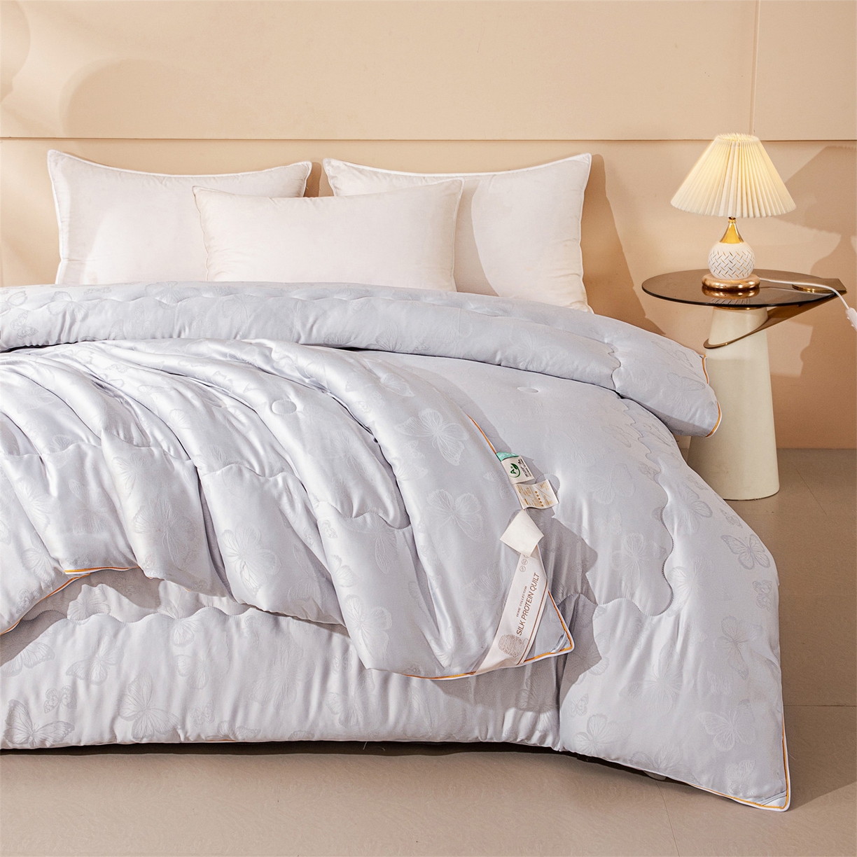 91家纺网 家纺一手货源 找家纺 小禹仔家纺 2026新款二合一拉链款蚕蛹蛋白子母被冬被春秋被夏被被子被芯加厚棉被-蝶梦系列 蝴蝶-灰