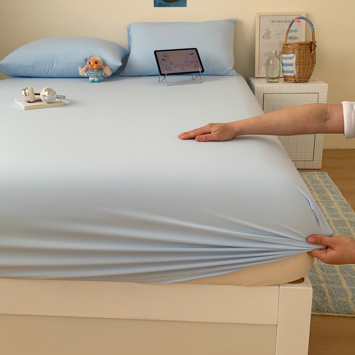 91家纺网 家纺一手货源 找家纺 （总）桃喜 2026新款2026新款纯色165gA类锦氨凉感冰皮床笠单品床笠有凉感值检测报告