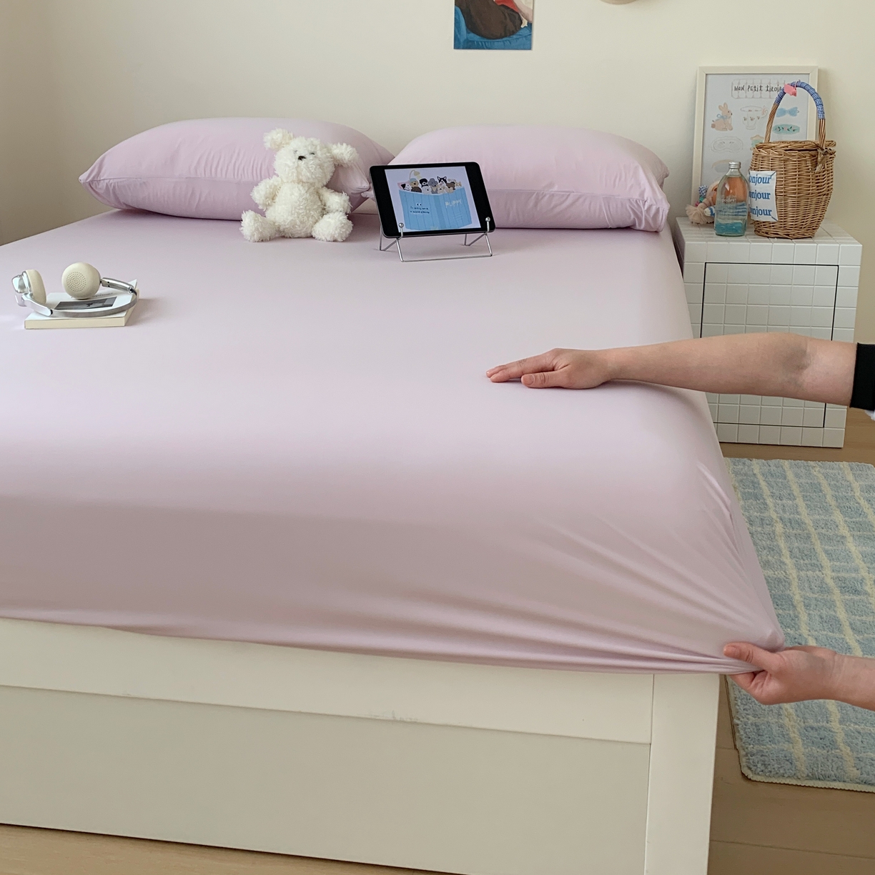 91家纺网 家纺一手货源 找家纺 桃喜 2026新款2026新款纯色165gA类锦氨凉感冰皮床笠单品床笠有凉感值检测报告 木槿紫