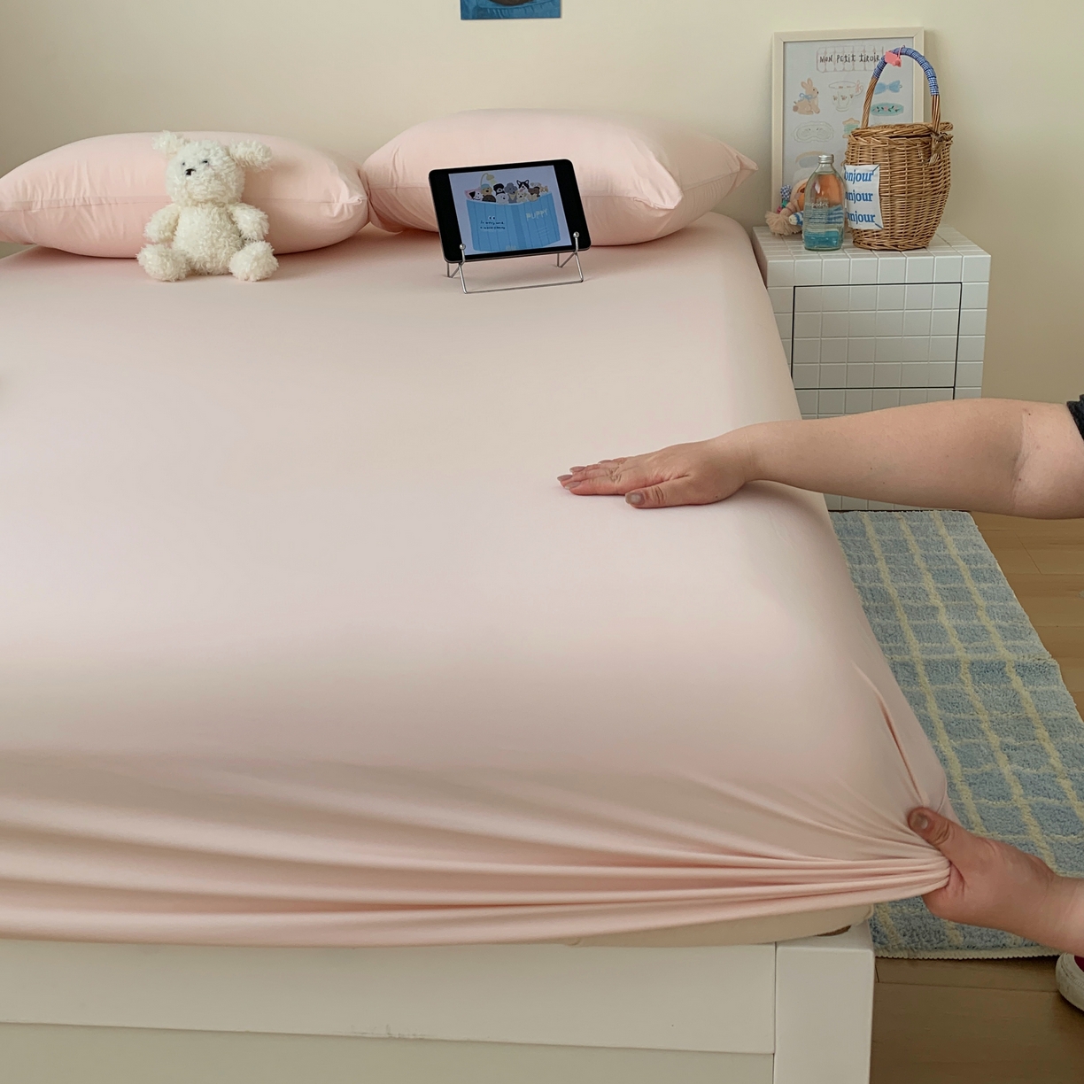 91家纺网 家纺一手货源 找家纺 （总）桃喜 2026新款2026新款纯色165gA类锦氨凉感冰皮床笠单品床笠有凉感值检测报告