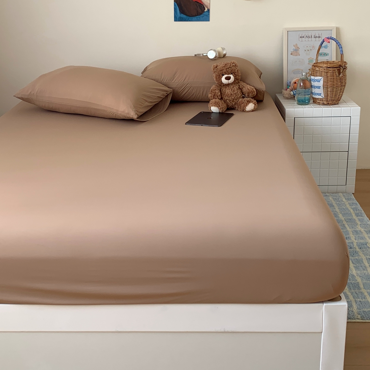 91家纺网 家纺一手货源 找家纺 桃喜 2026新款2026新款纯色165gA类锦氨凉感冰皮床笠单品床笠有凉感值检测报告 奶茶咖