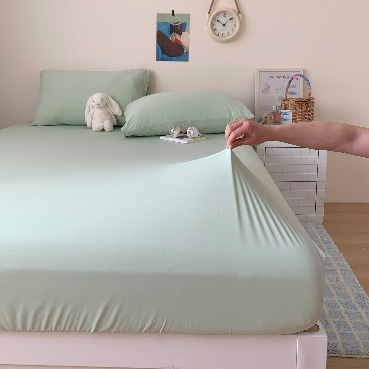 91家纺网 家纺一手货源 找家纺 桃喜 2026新款2026新款纯色165gA类锦氨凉感冰皮床笠单品床笠有凉感值检测报告 草绿