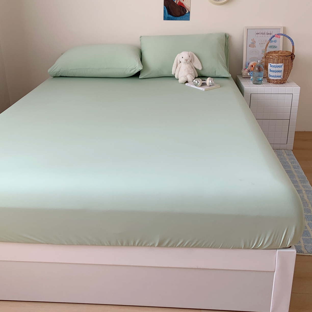 91家纺网 家纺一手货源 找家纺 桃喜 2026新款2026新款纯色165gA类锦氨凉感冰皮床笠单品床笠有凉感值检测报告 草绿