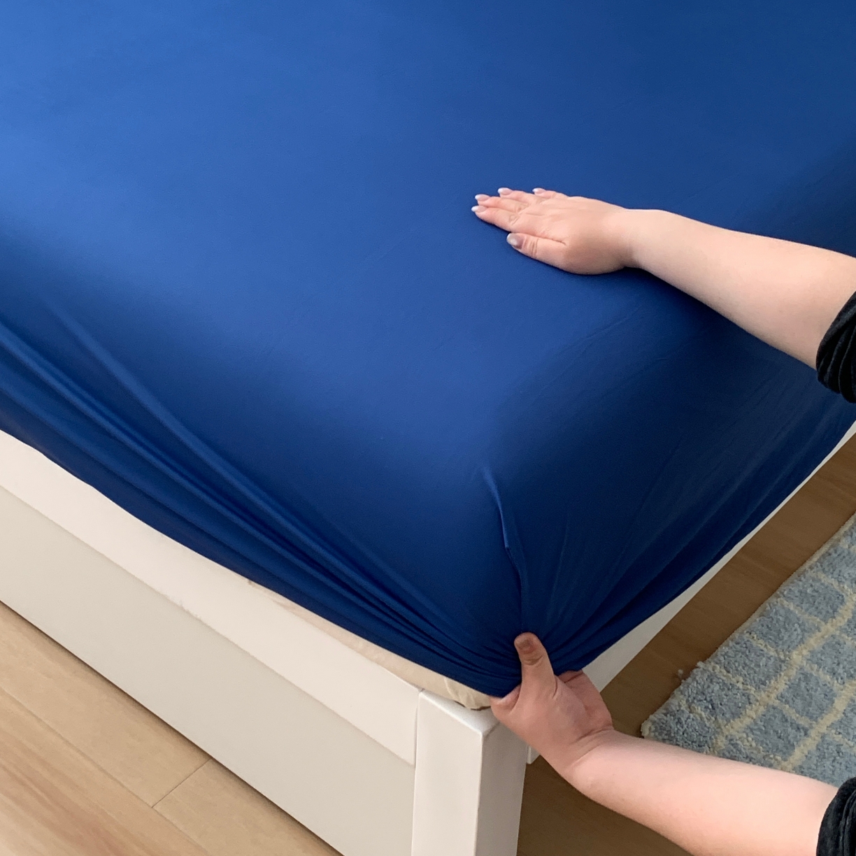 91家纺网 家纺一手货源 找家纺 桃喜 2026新款2026新款纯色165gA类锦氨凉感冰皮床笠单品床笠有凉感值检测报告 深睡蓝