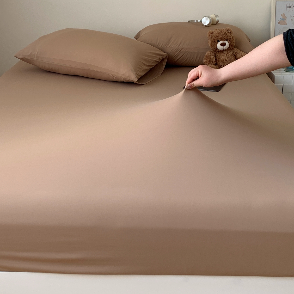 91家纺网 家纺一手货源 找家纺 桃喜 2026新款2026新款纯色165gA类锦氨凉感冰皮床笠单品床笠有凉感值检测报告 奶茶咖