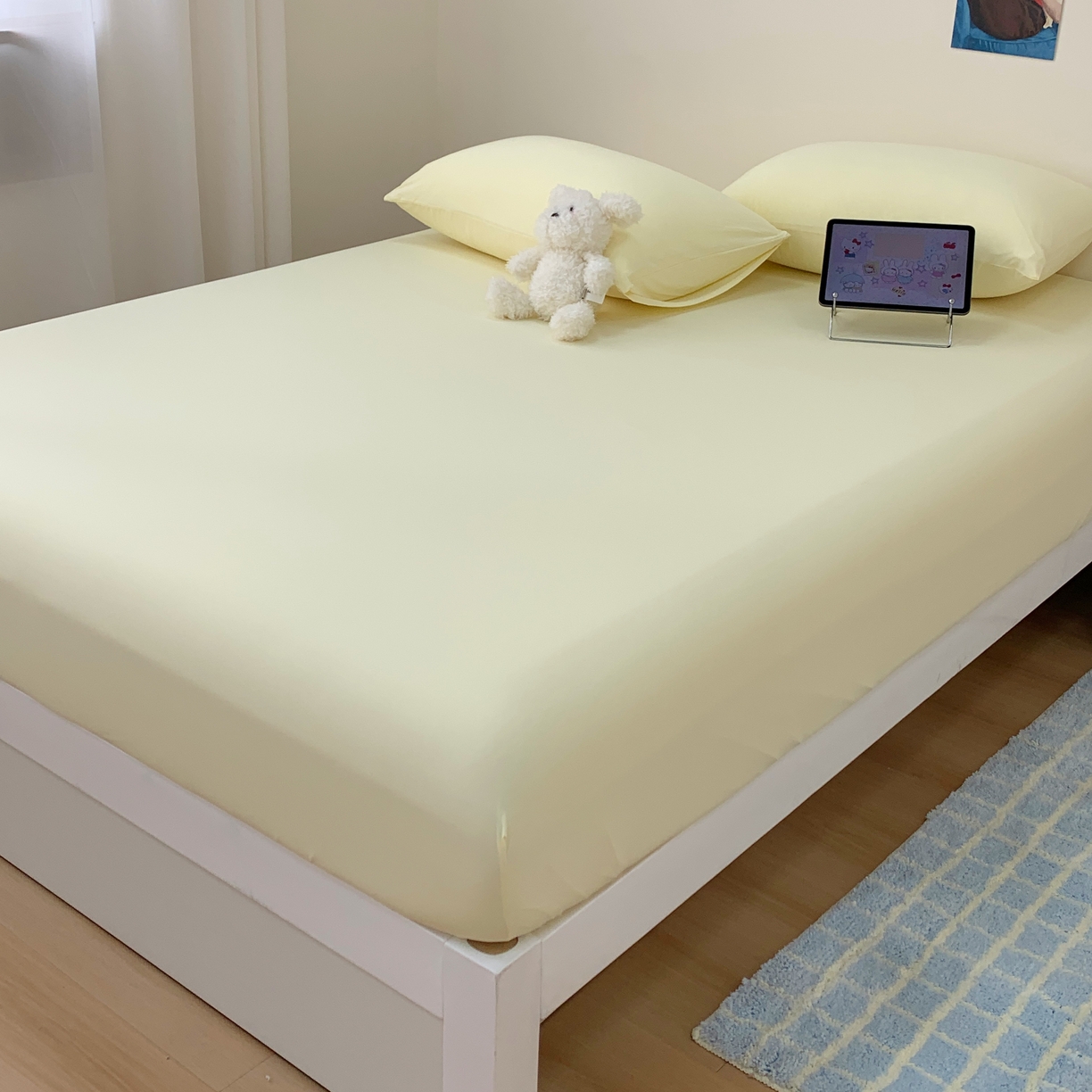 91家纺网 家纺一手货源 找家纺 桃喜 2026新款2026新款纯色165gA类锦氨凉感冰皮床笠单品床笠有凉感值检测报告 奶昔黄