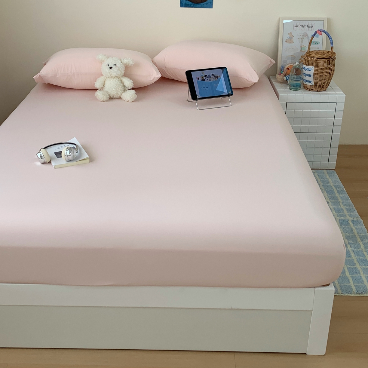 91家纺网 家纺一手货源 找家纺 桃喜 2026新款2026新款纯色165gA类锦氨凉感冰皮床笠单品床笠有凉感值检测报告 蜜桃粉