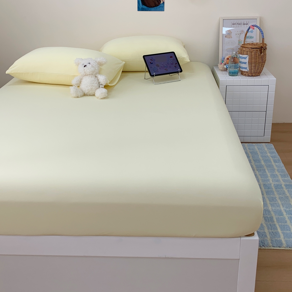 91家纺网 家纺一手货源 找家纺 桃喜 2026新款2026新款纯色165gA类锦氨凉感冰皮床笠单品床笠有凉感值检测报告 奶昔黄