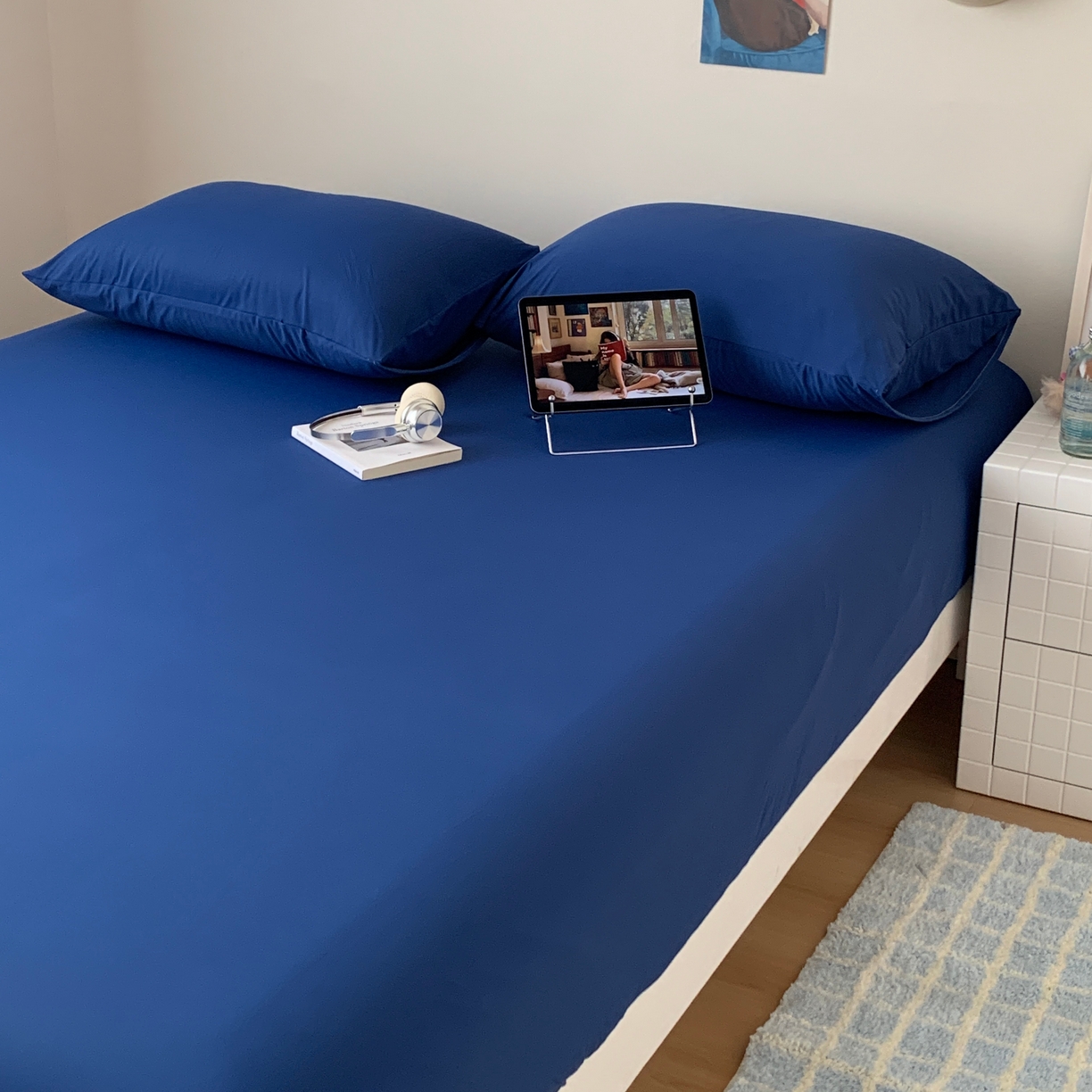 91家纺网 家纺一手货源 找家纺 桃喜 2026新款2026新款纯色165gA类锦氨凉感冰皮床笠单品床笠有凉感值检测报告 深睡蓝