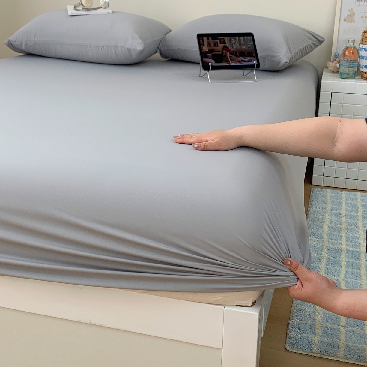 91家纺网 家纺一手货源 找家纺 桃喜 2026新款2026新款纯色165gA类锦氨凉感冰皮床笠单品床笠有凉感值检测报告 炭灰色