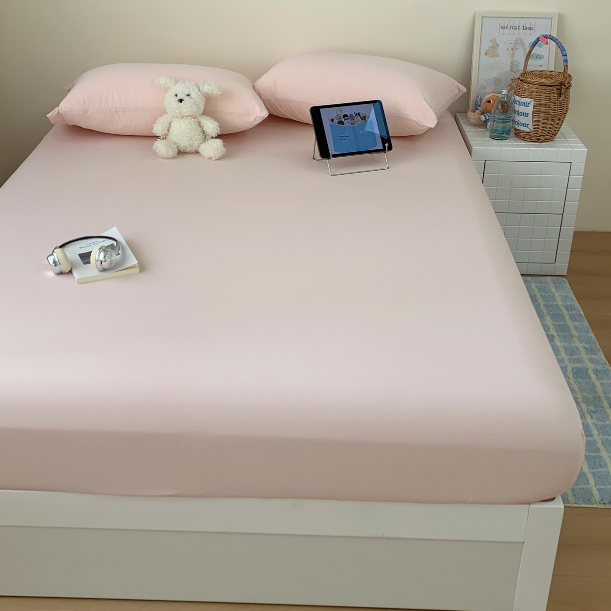 91家纺网 家纺一手货源 找家纺 桃喜 2026新款2026新款纯色165gA类锦氨凉感冰皮床笠单品床笠有凉感值检测报告 蜜桃粉