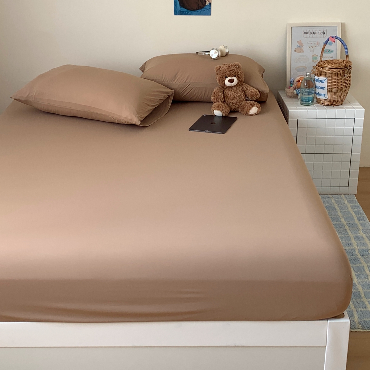 91家纺网 家纺一手货源 找家纺 桃喜 2026新款2026新款纯色165gA类锦氨凉感冰皮床笠单品床笠有凉感值检测报告 奶茶咖