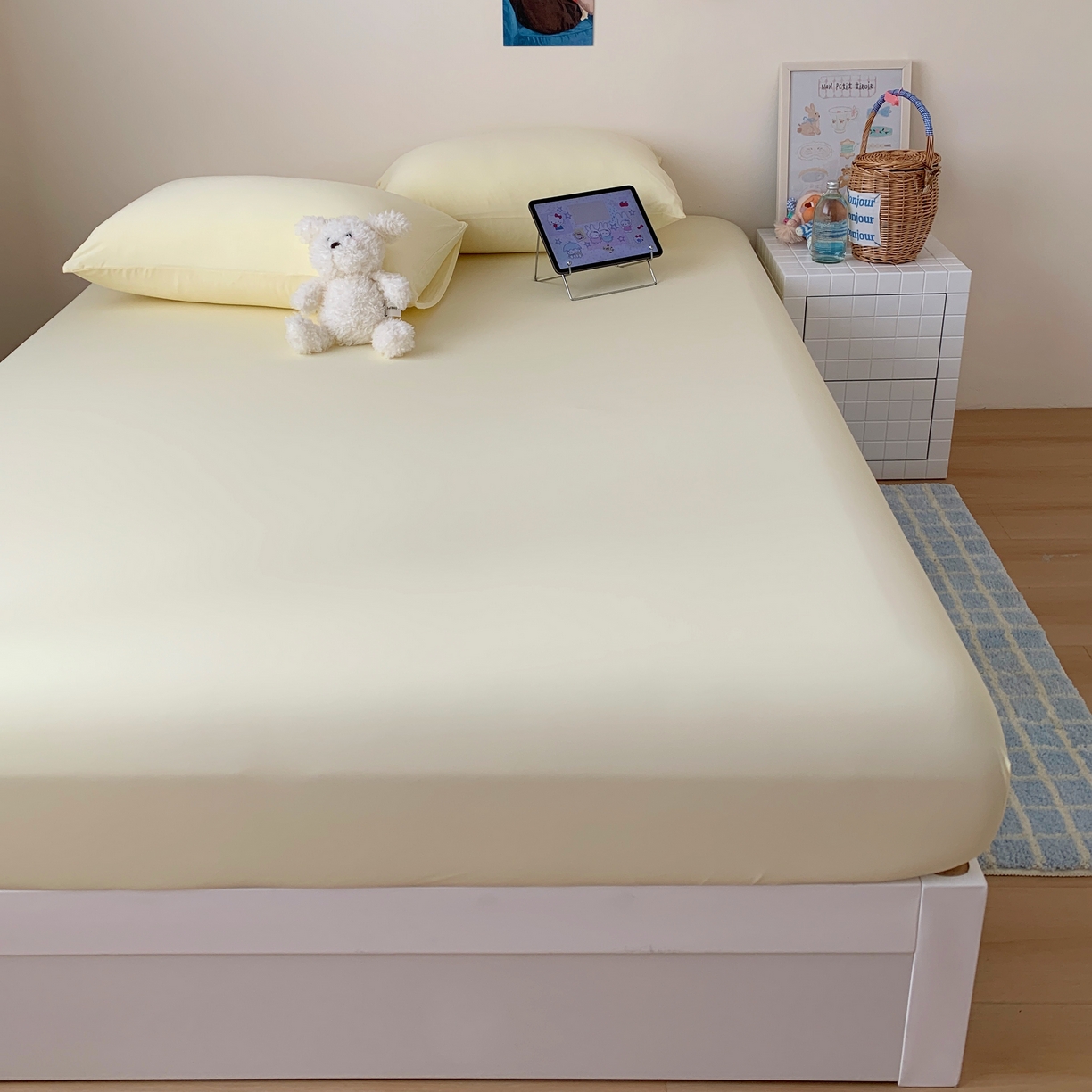 91家纺网 家纺一手货源 找家纺 桃喜 2026新款2026新款纯色165gA类锦氨凉感冰皮床笠单品床笠有凉感值检测报告 奶昔黄