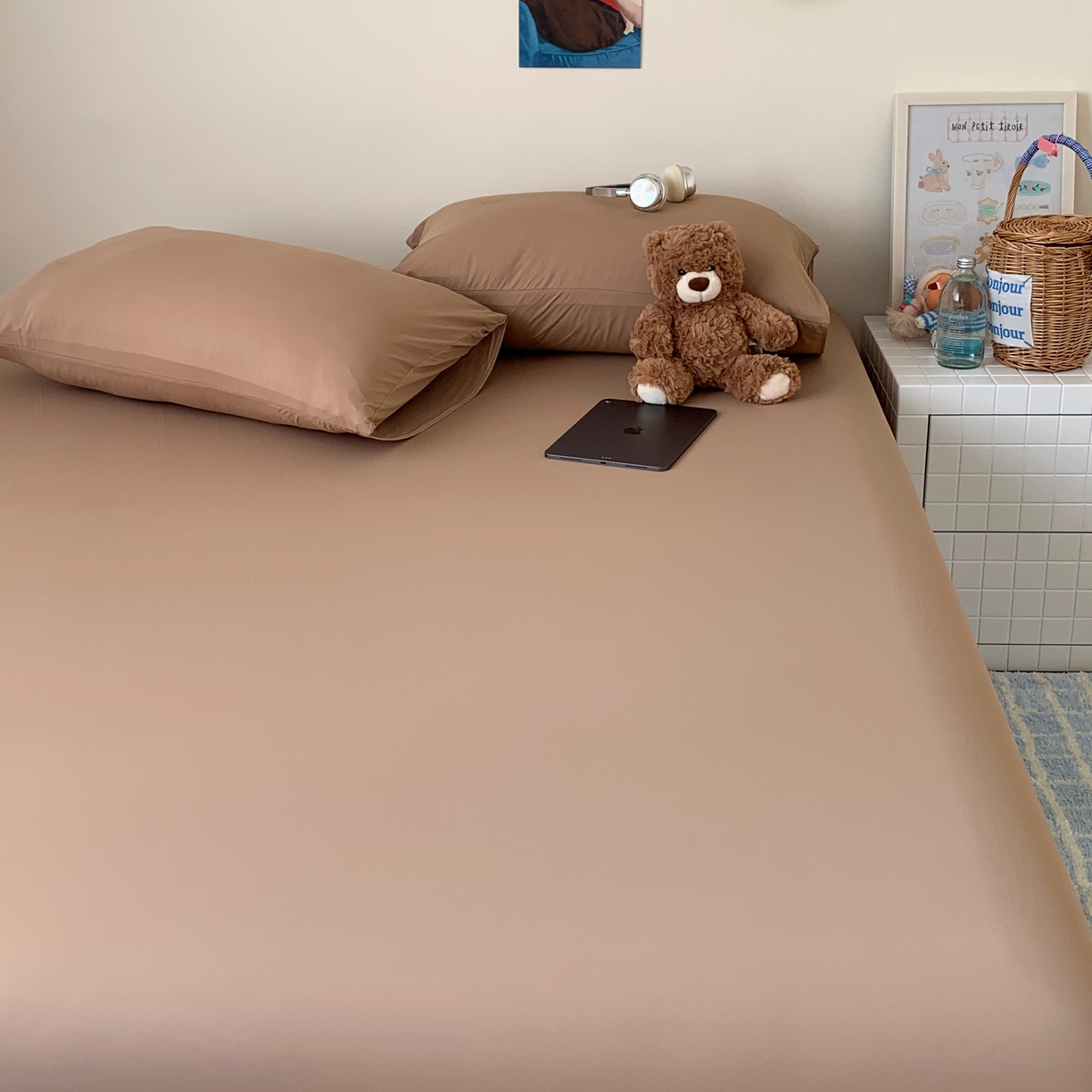 91家纺网 家纺一手货源 找家纺 桃喜 2026新款2026新款纯色165gA类锦氨凉感冰皮床笠单品床笠有凉感值检测报告 奶茶咖