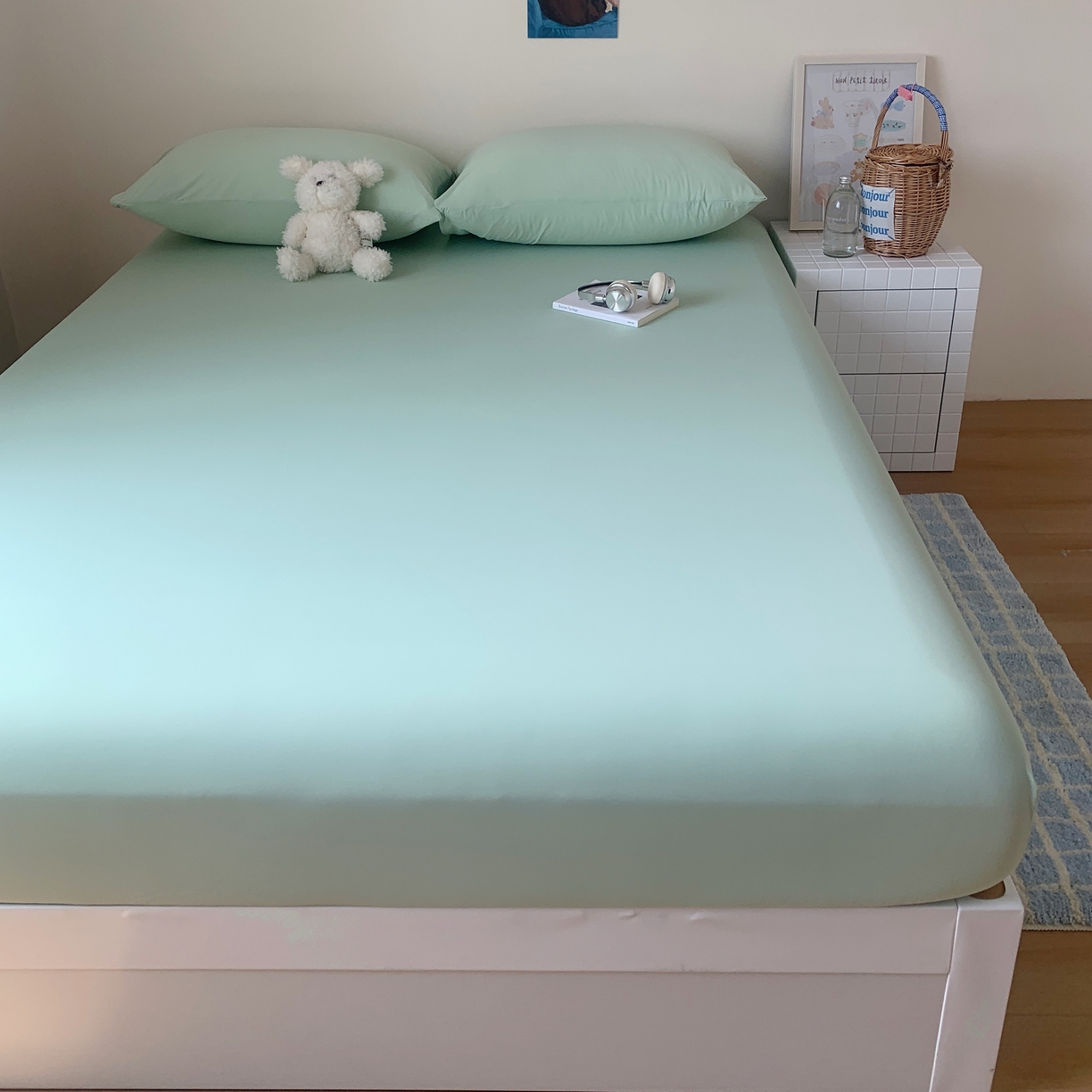 91家纺网 家纺一手货源 找家纺 桃喜 2026新款2026新款纯色165gA类锦氨凉感冰皮床笠单品床笠有凉感值检测报告 草绿