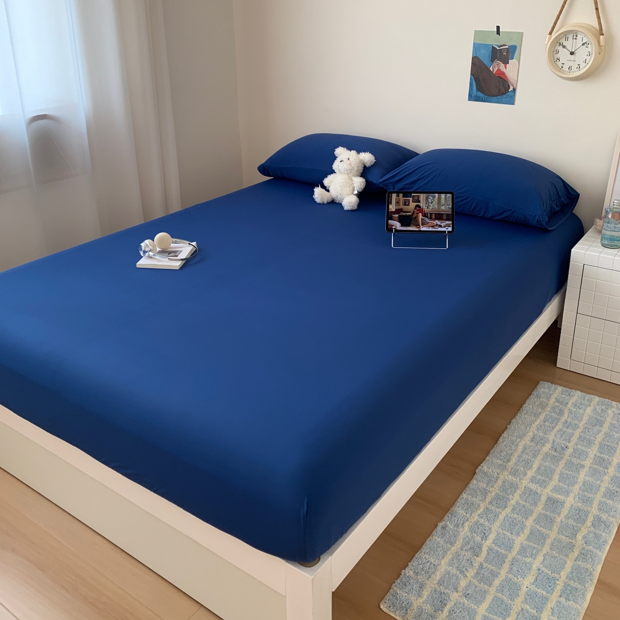 91家纺网 家纺一手货源 找家纺 桃喜 2026新款2026新款纯色165gA类锦氨凉感冰皮床笠单品床笠有凉感值检测报告 深睡蓝