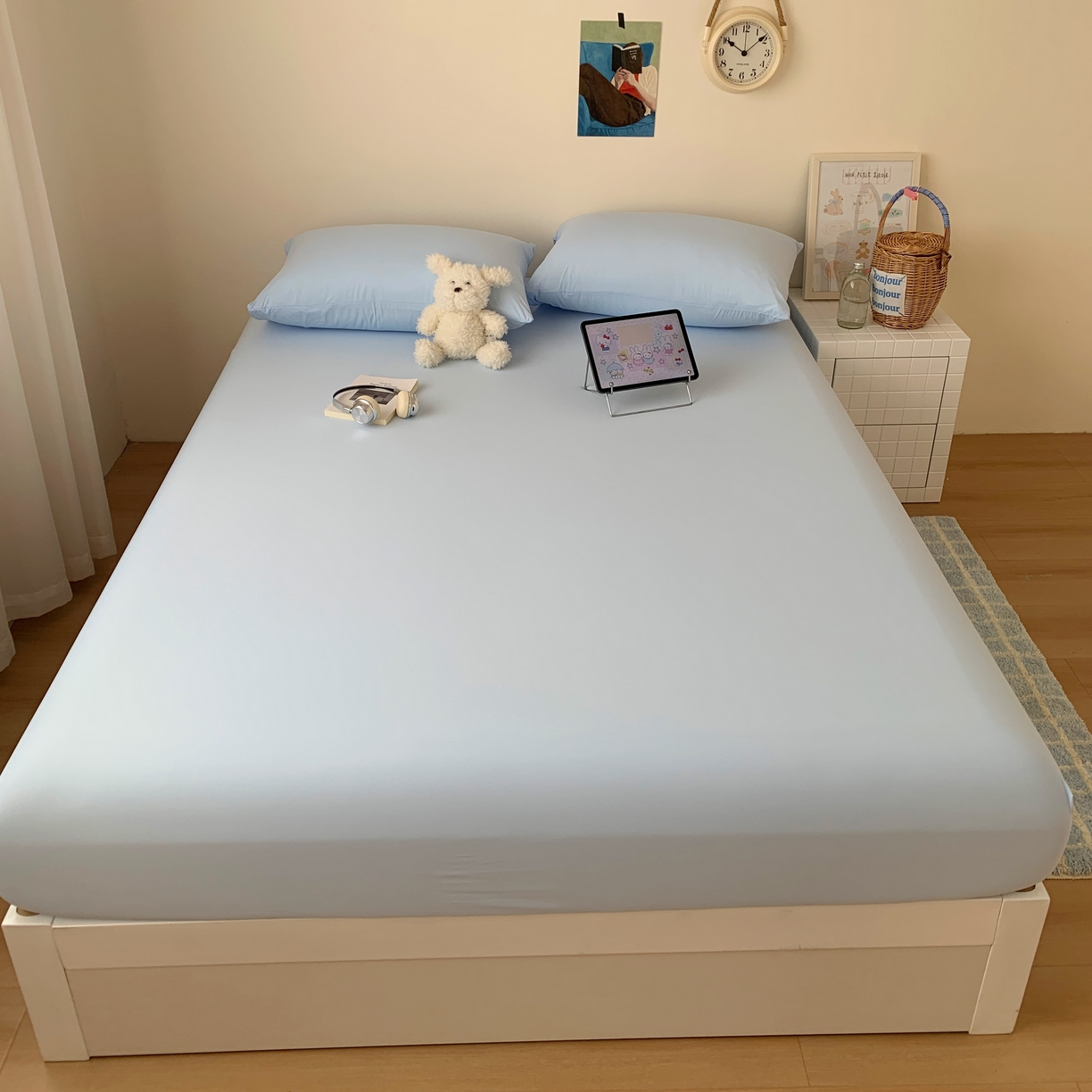 91家纺网 家纺一手货源 找家纺 桃喜 2026新款2026新款纯色165gA类锦氨凉感冰皮床笠单品床笠有凉感值检测报告 天空蓝