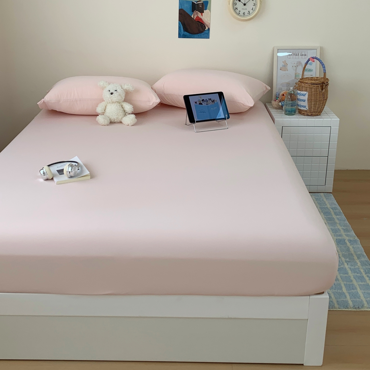 91家纺网 家纺一手货源 找家纺 桃喜 2026新款2026新款纯色165gA类锦氨凉感冰皮床笠单品床笠有凉感值检测报告 蜜桃粉