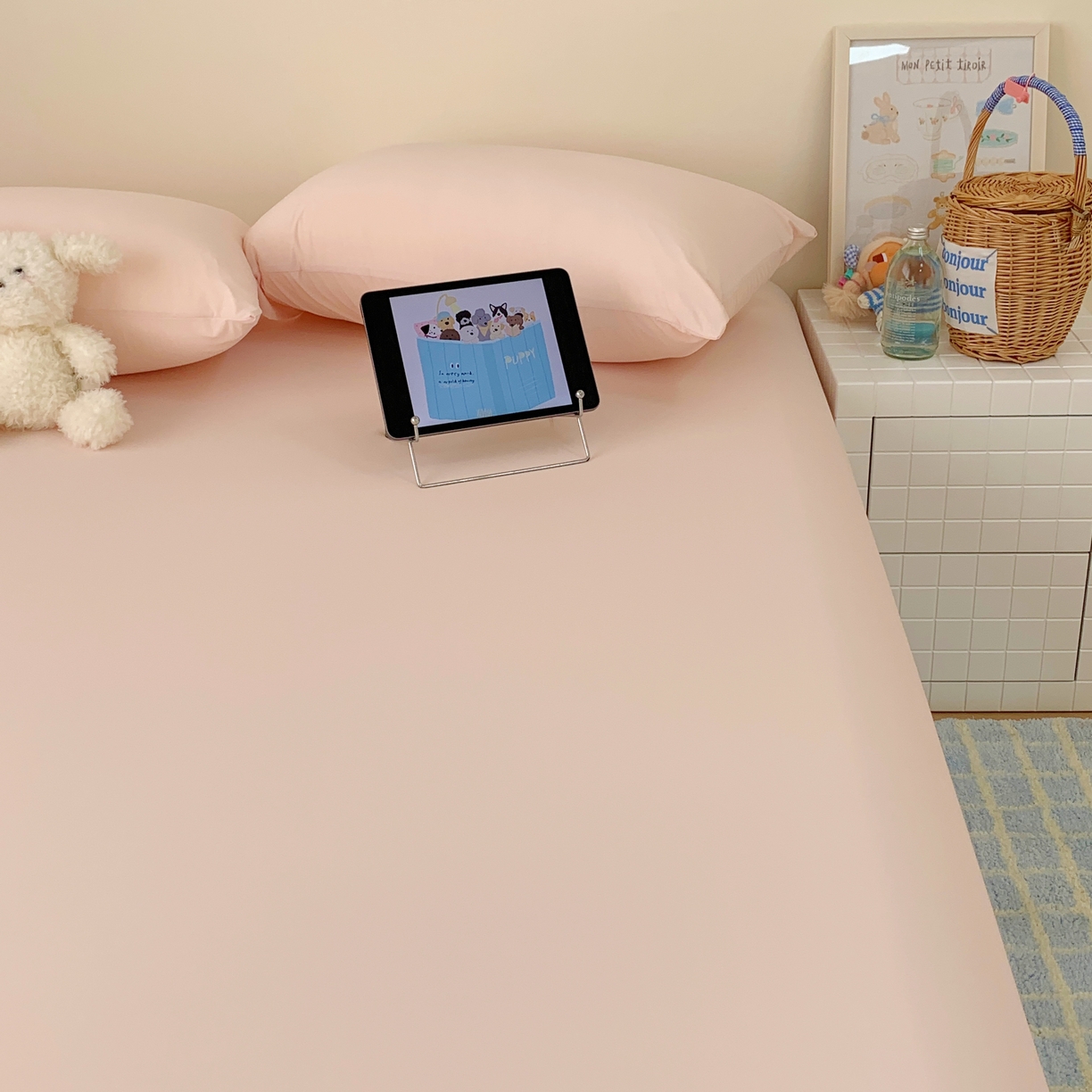 91家纺网 家纺一手货源 找家纺 桃喜 2026新款2026新款纯色165gA类锦氨凉感冰皮床笠单品床笠有凉感值检测报告 蜜桃粉