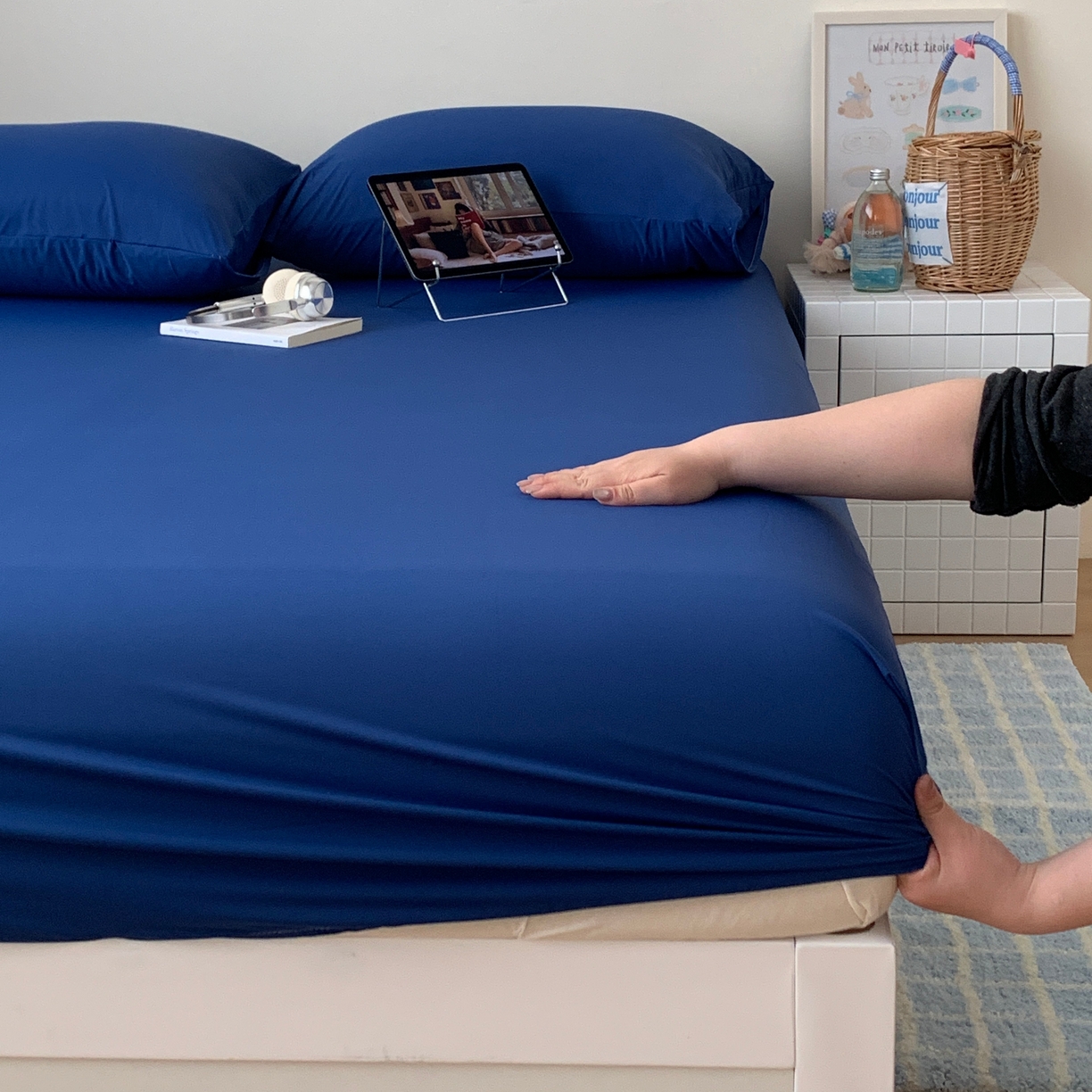 桃喜 2026新款2026新款纯色165gA类锦氨凉感冰皮床笠单品床笠有凉感值检测报告 深睡蓝