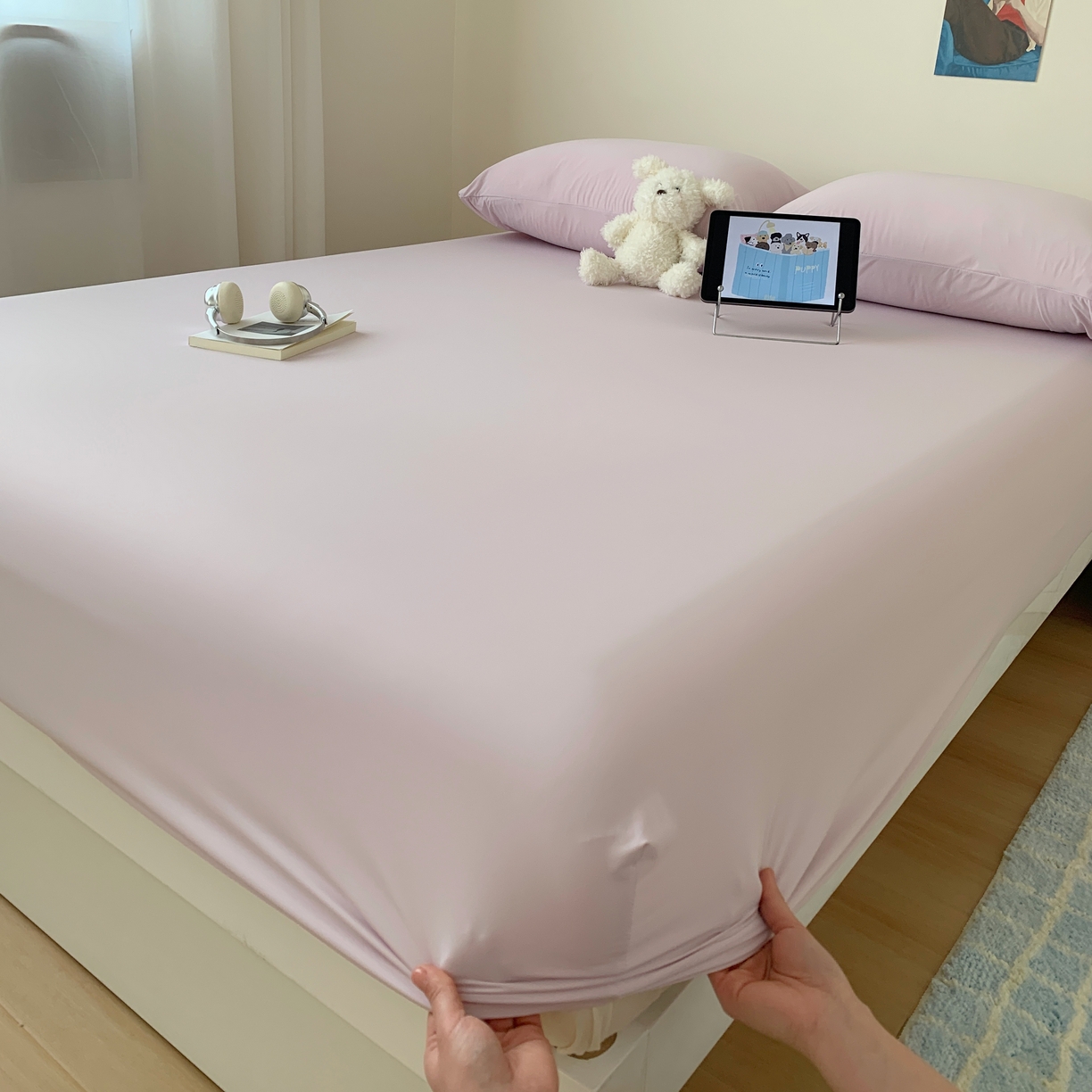 91家纺网 家纺一手货源 找家纺 桃喜 2026新款2026新款纯色165gA类锦氨凉感冰皮床笠单品床笠有凉感值检测报告 木槿紫