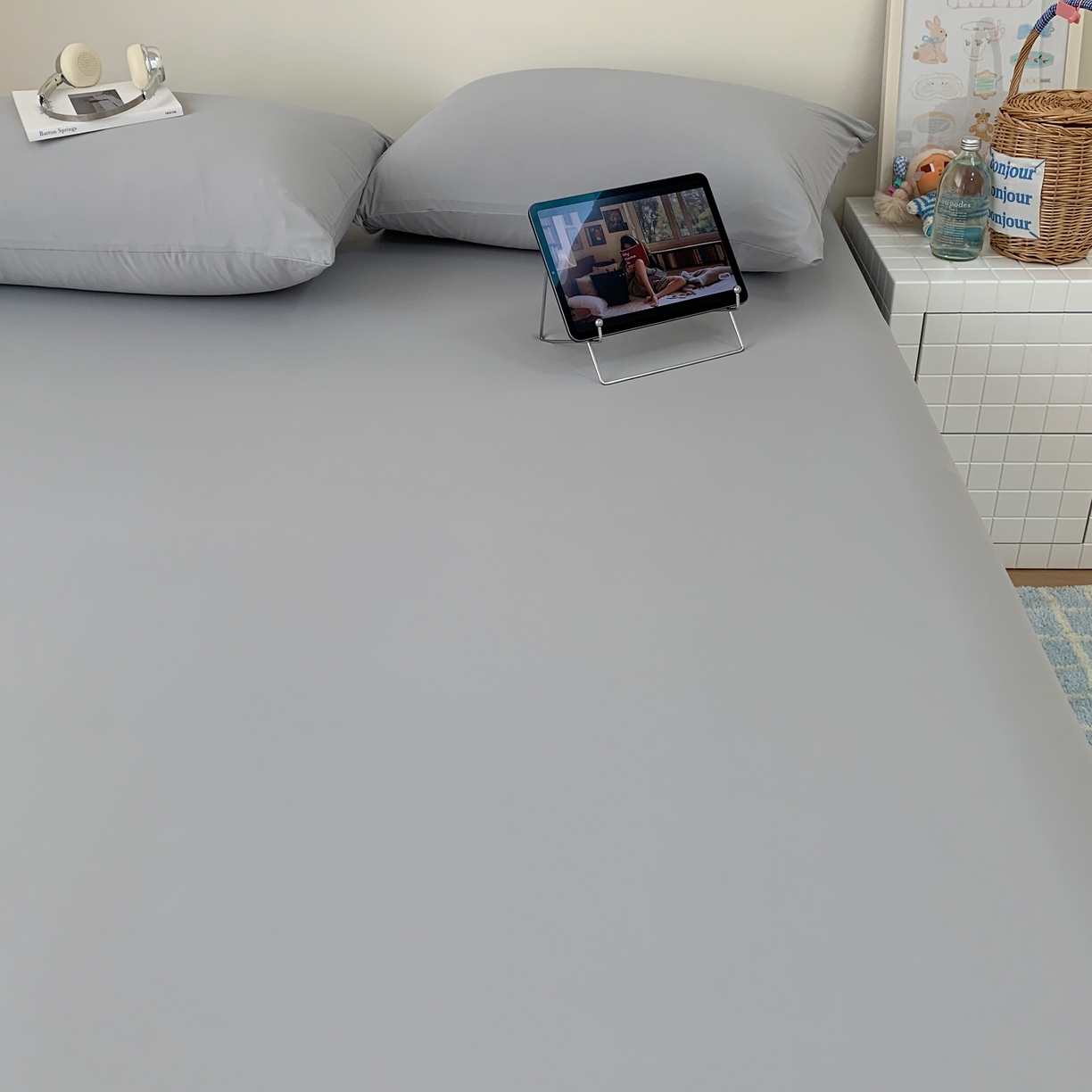 91家纺网 家纺一手货源 找家纺 桃喜 2026新款2026新款纯色165gA类锦氨凉感冰皮床笠单品床笠有凉感值检测报告 炭灰色