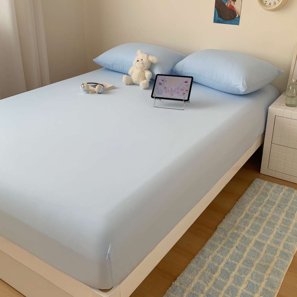 91家纺网 家纺一手货源 找家纺 桃喜 2026新款2026新款纯色165gA类锦氨凉感冰皮床笠单品床笠有凉感值检测报告 天空蓝