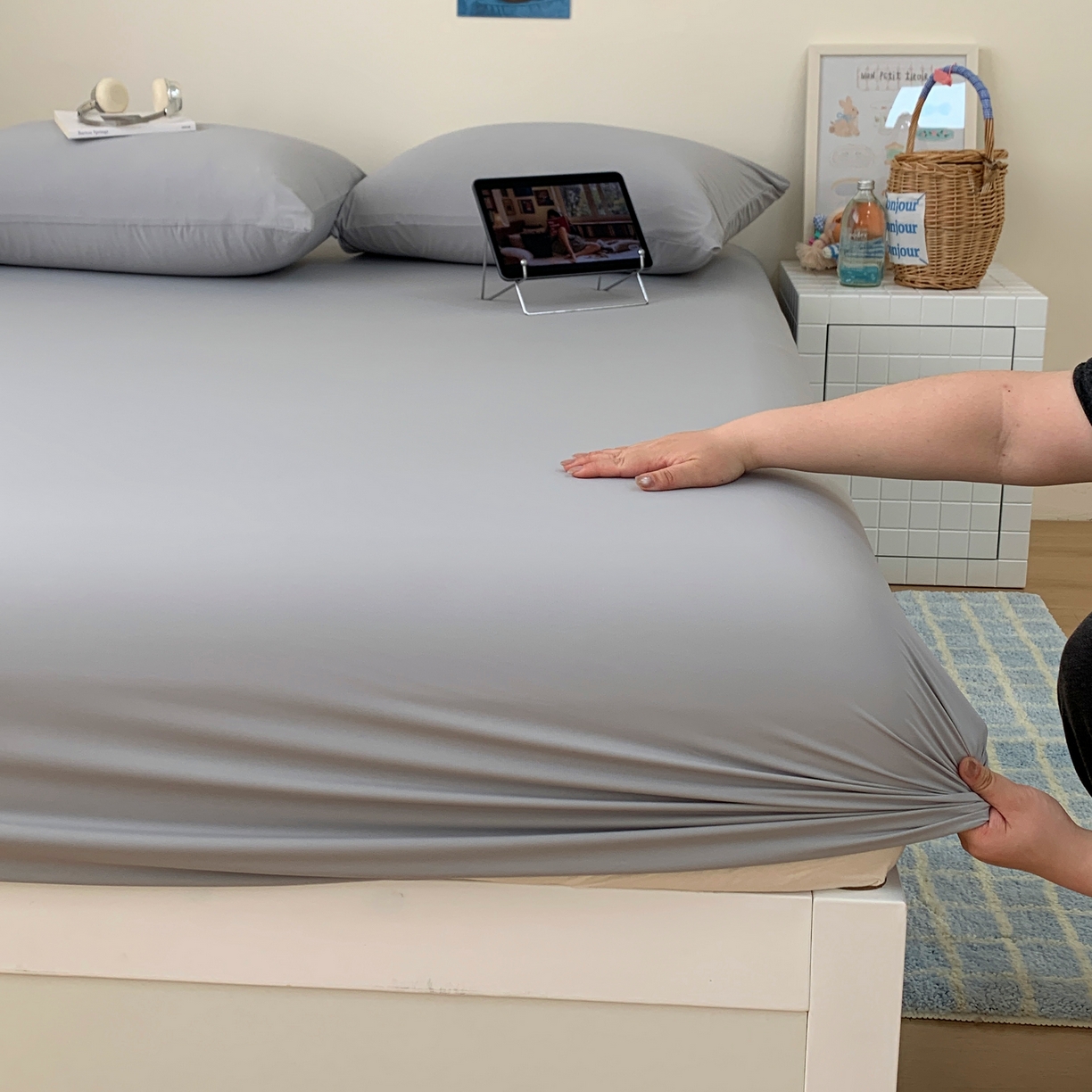 桃喜 2026新款2026新款纯色165gA类锦氨凉感冰皮床笠单品床笠有凉感值检测报告 炭灰色