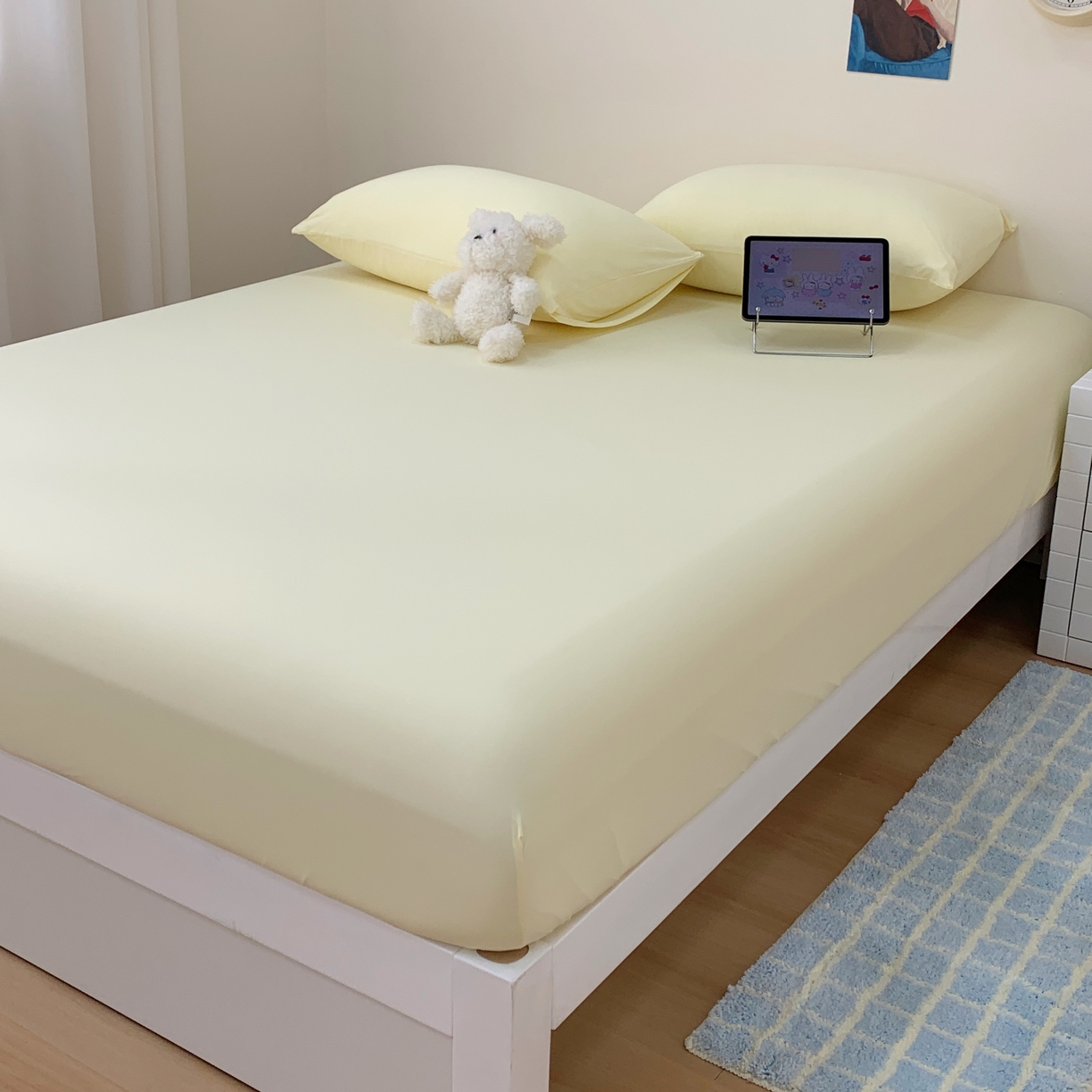 91家纺网 家纺一手货源 找家纺 桃喜 2026新款2026新款纯色165gA类锦氨凉感冰皮床笠单品床笠有凉感值检测报告 奶昔黄