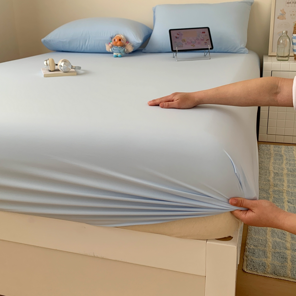 91家纺网 家纺一手货源 找家纺 桃喜 2026新款2026新款纯色165gA类锦氨凉感冰皮床笠单品床笠有凉感值检测报告 天空蓝