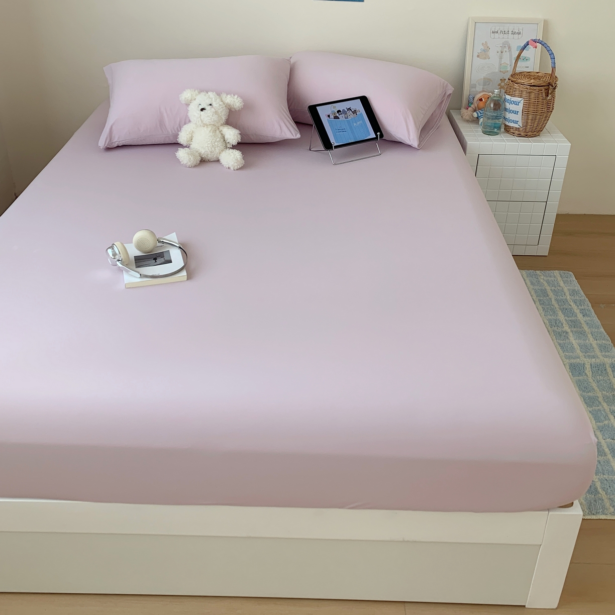 91家纺网 家纺一手货源 找家纺 桃喜 2026新款2026新款纯色165gA类锦氨凉感冰皮床笠单品床笠有凉感值检测报告 木槿紫