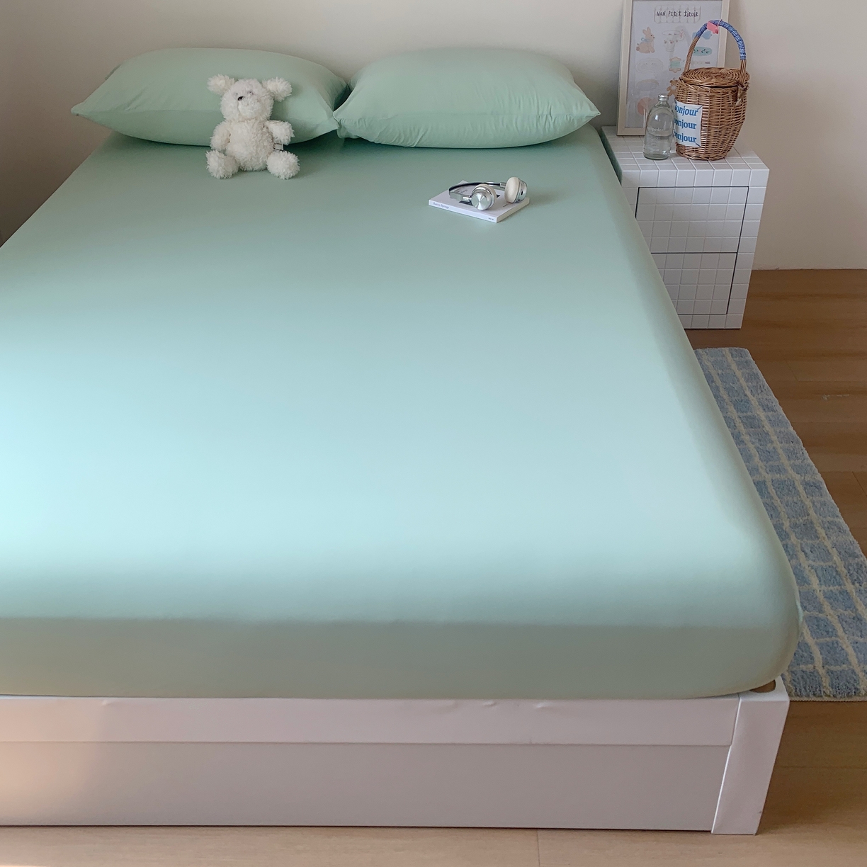 91家纺网 家纺一手货源 找家纺 桃喜 2026新款2026新款纯色165gA类锦氨凉感冰皮床笠单品床笠有凉感值检测报告 草绿