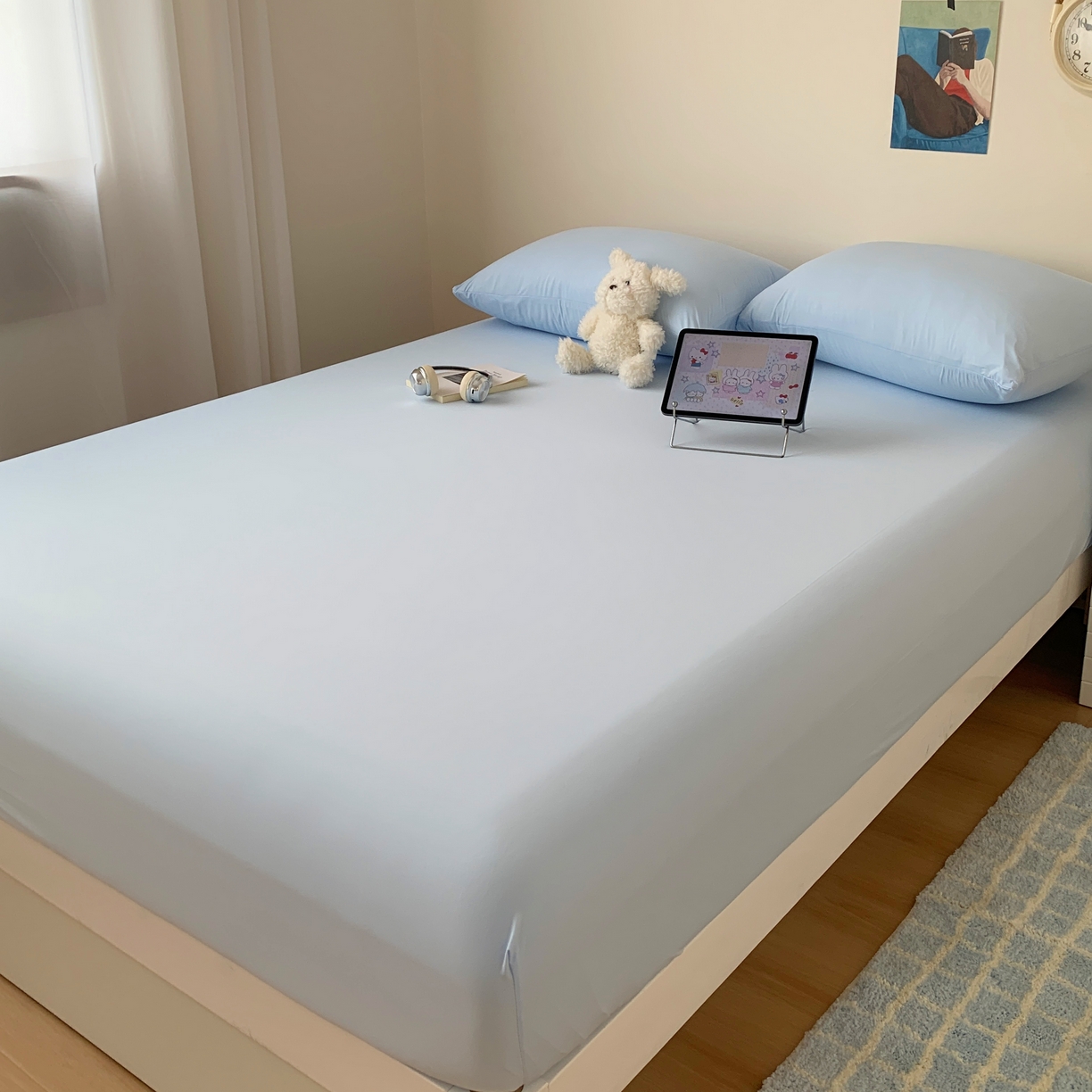 91家纺网 家纺一手货源 找家纺 桃喜 2026新款2026新款纯色165gA类锦氨凉感冰皮床笠单品床笠有凉感值检测报告 天空蓝