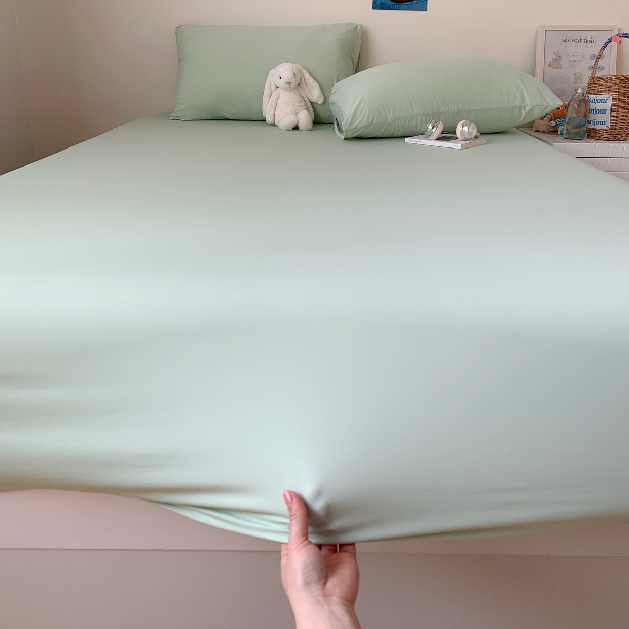 91家纺网 家纺一手货源 找家纺 桃喜 2026新款2026新款纯色165gA类锦氨凉感冰皮床笠单品床笠有凉感值检测报告 草绿